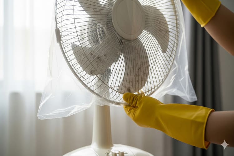 como limpar ventilador com sacola